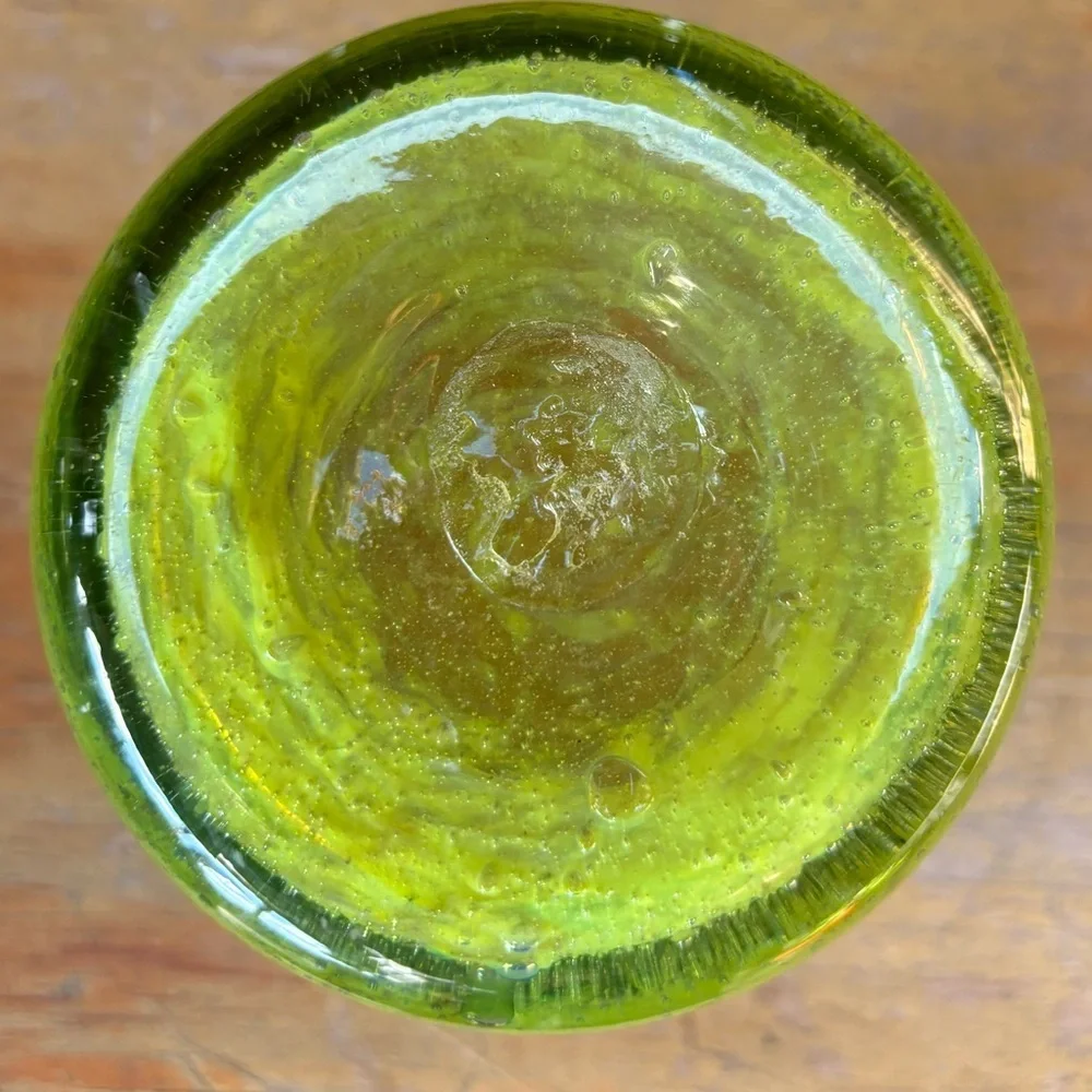 Crate & Barrel Calypso Green Blown Glass Rocks Short Tumbler Bar Glass 4”Tall